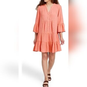 Faherty Kasey Breezy Organic Cotton Coral Gauze Dress Size Large Worn Once!